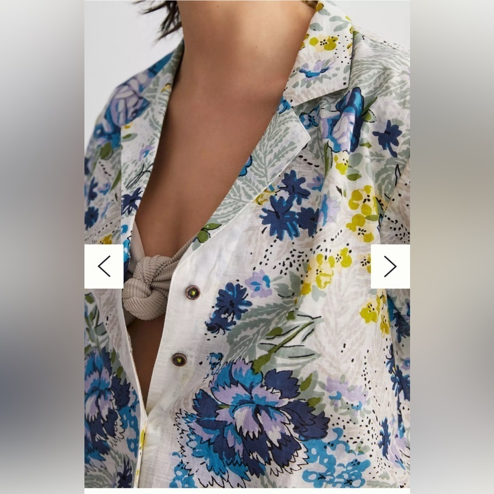 NWT Anthropologie Women’s Printed Surf Shirt in Blue Floral Motif Size XL - Picture 3 of 11